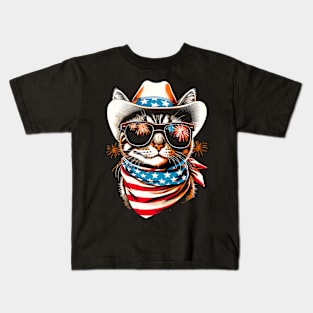 USA Flag Cat 4th of July Funny Patriotic Kids T-Shirt